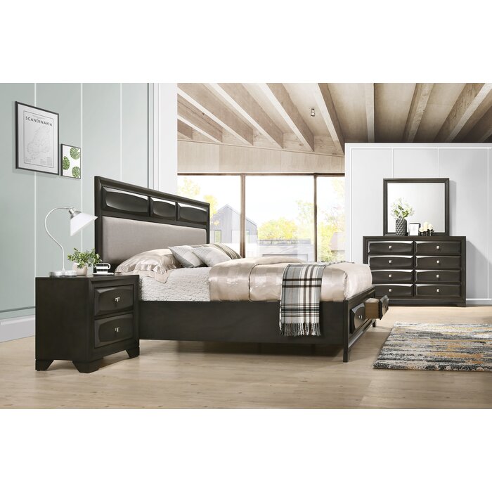 Oakland Antique Grey Finish Wood Bedroom Set With Queen Bed Dresser Mirror Nightstand