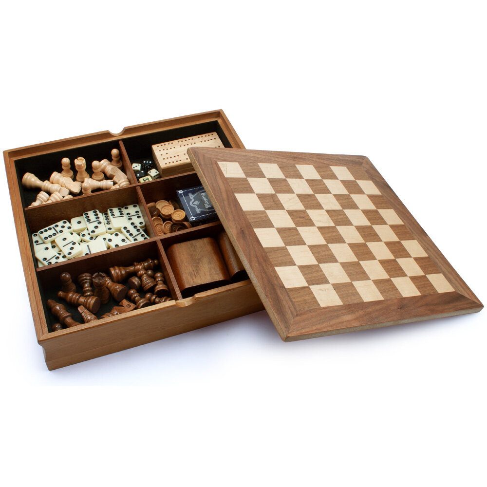 Board Games Bell & Curfew Game In Nice Storage Box Chess & Checkers Set 