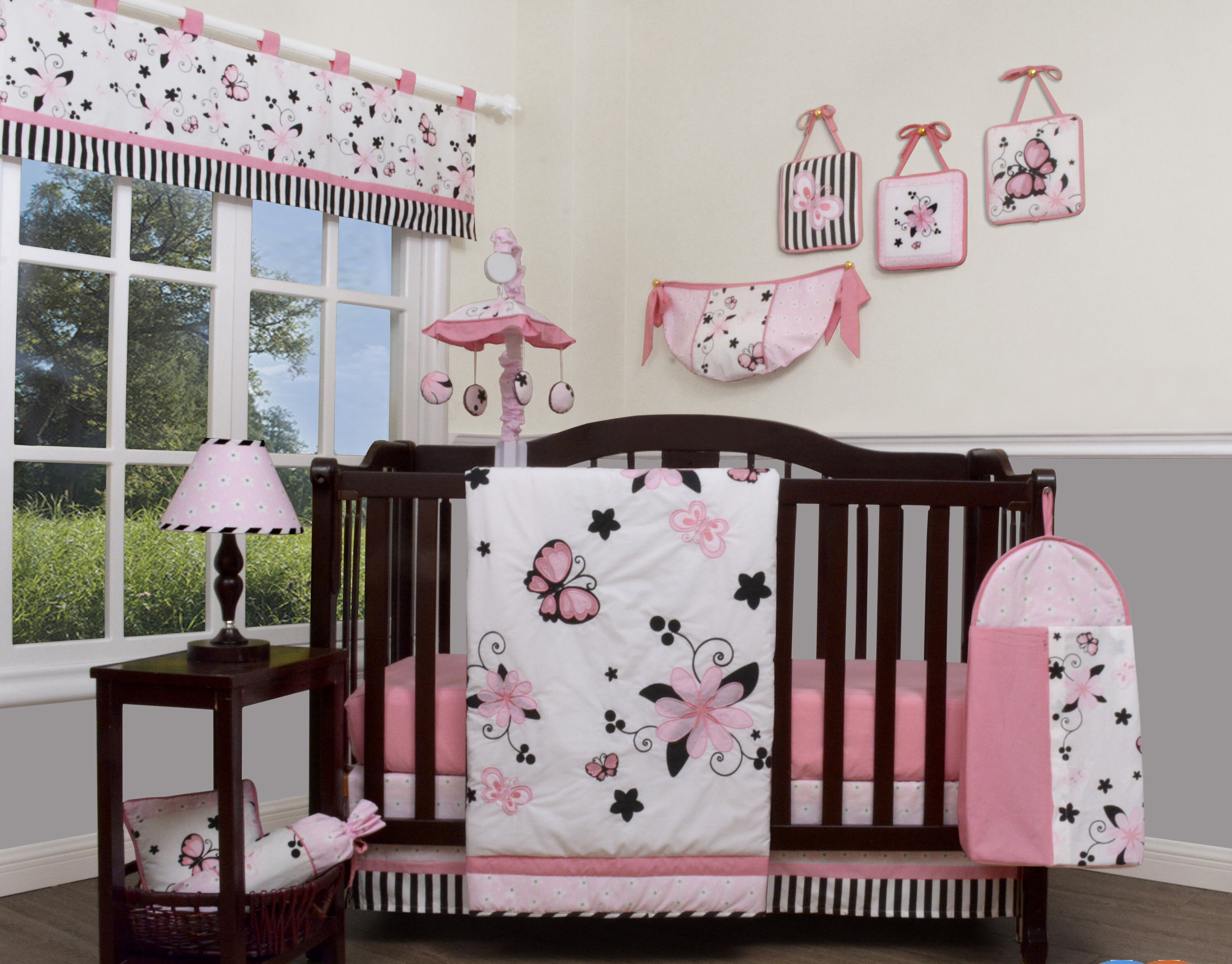 pink and grey crib set