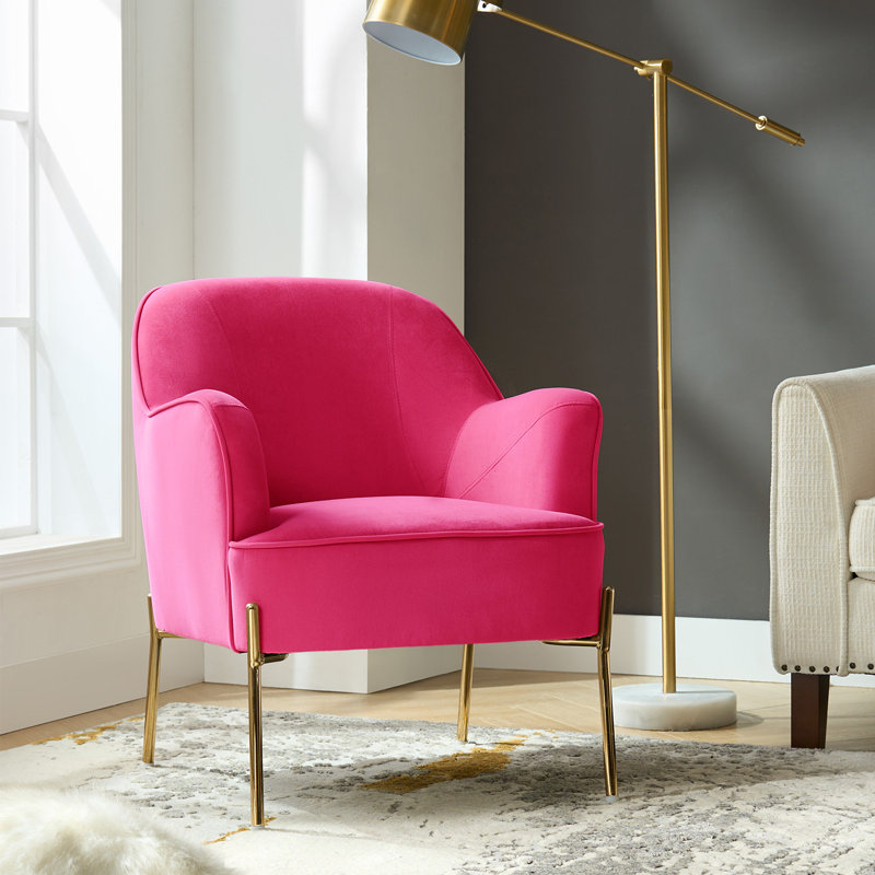 Cleo 26" Wide Contemporary Chair with Recessed Arms Fabric: Fuchsia Velvet