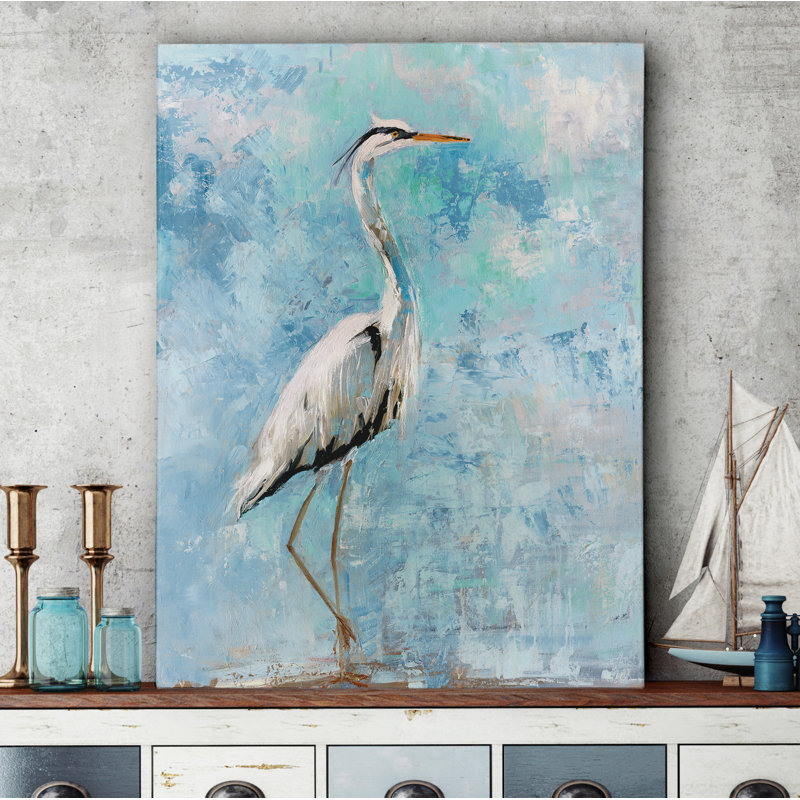 Highland Dunes Hazy Morning Heron Watercolor Painting Print On