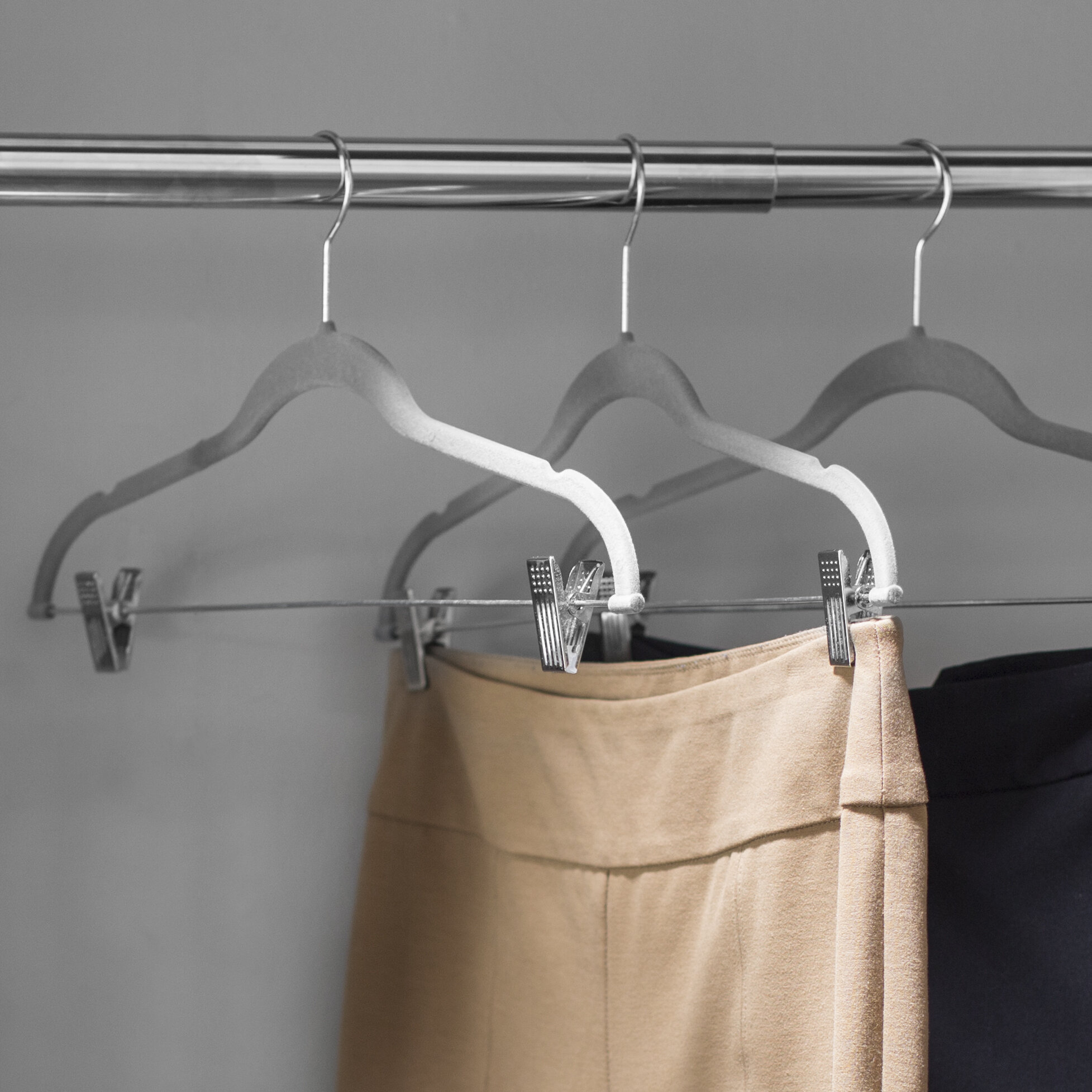 grey clothes hangers