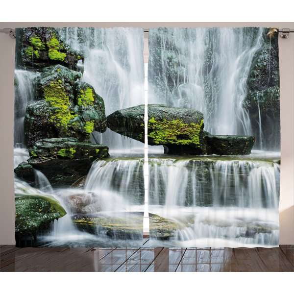 East Urban Home Graziella Waterfall Majestic Waterfall Blocked With Massive Rocks With Moss On Them Graphic Print Text Semi Sheer Rod Pocket Curtain Panels Wayfair