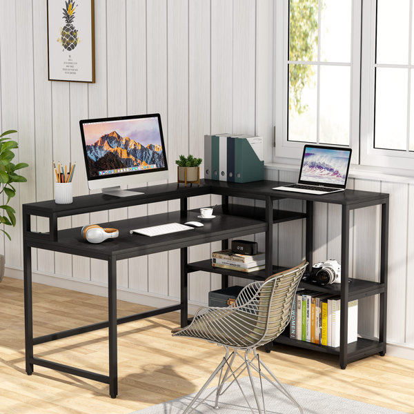 Livingston Collection Computer Table and Desk in Wood Grain Finish with Metal Wh 