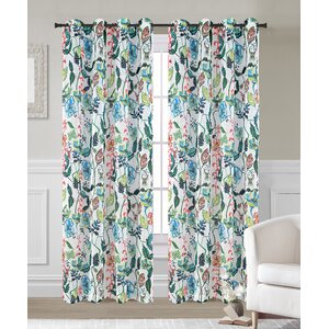 Flora Nature/Floral Sheer Grommet Curtain Panels (Set of 2)