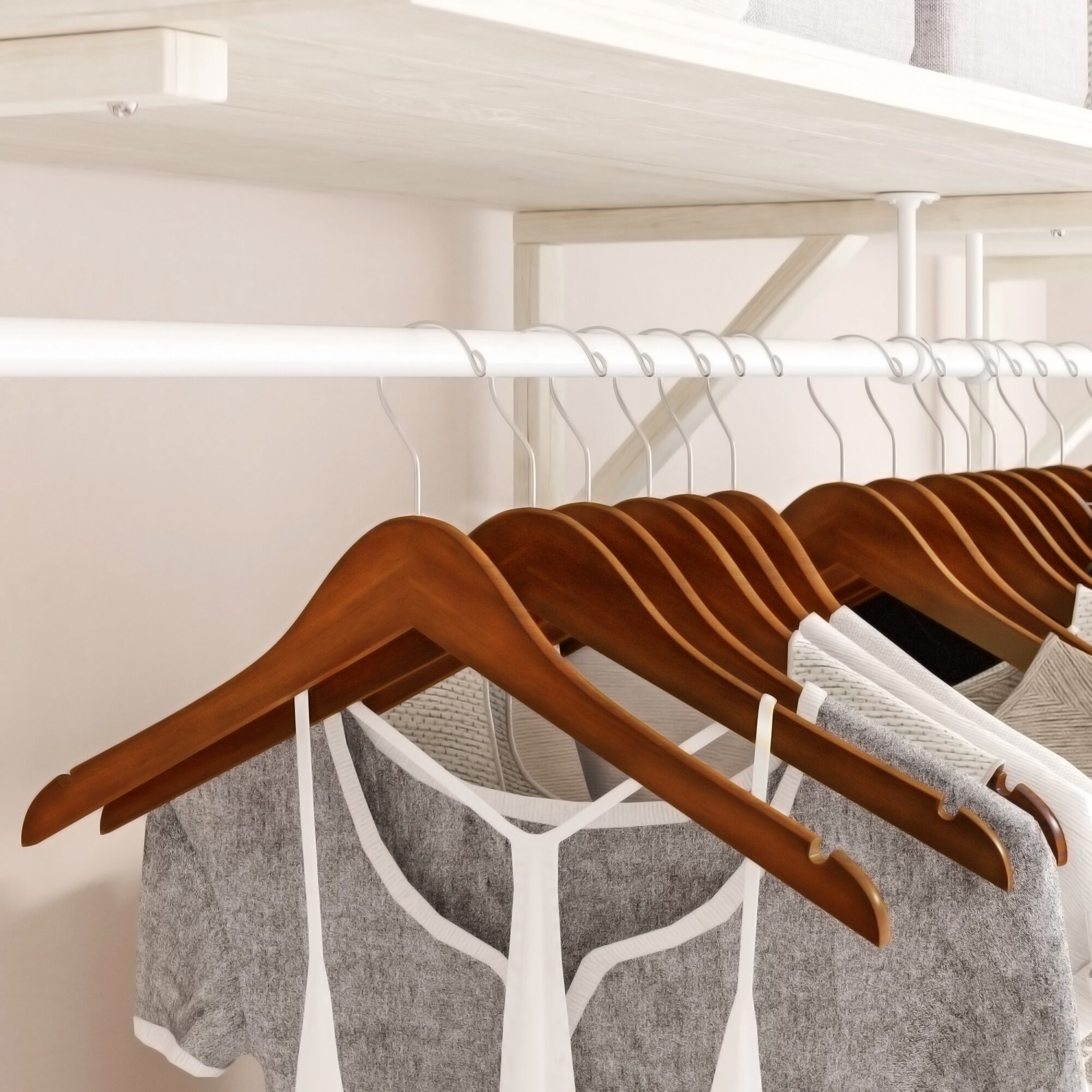 100 17" Flat Wood Retail Shirt Hangers Natural Finish w chrome swivel hook 