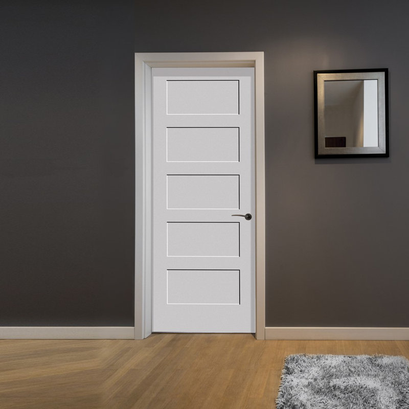 Primed 5 Panel Interior Shaker Door Prehung with 4-9/16" Jambs Size: 36" x 80", Door Orientation: Left Handing, Hardware Finish: Black
