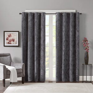 Dombroski Damask Room Darkening Grommet Curtain Panels (Set of 2)