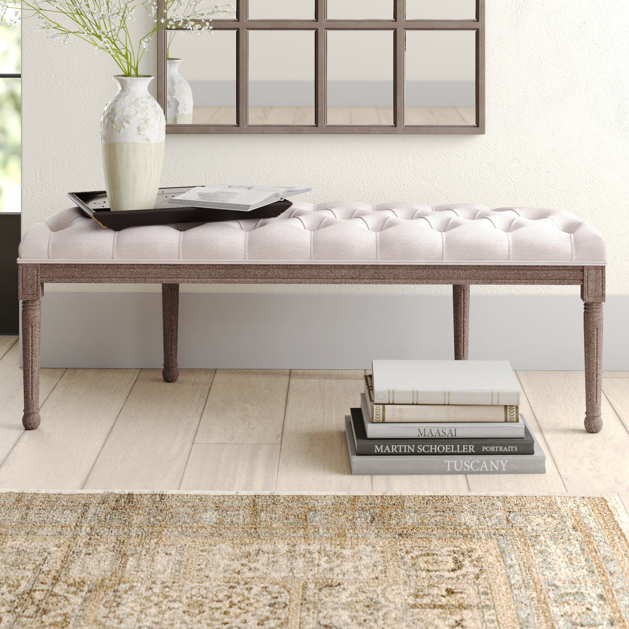 wood and upholstered bench