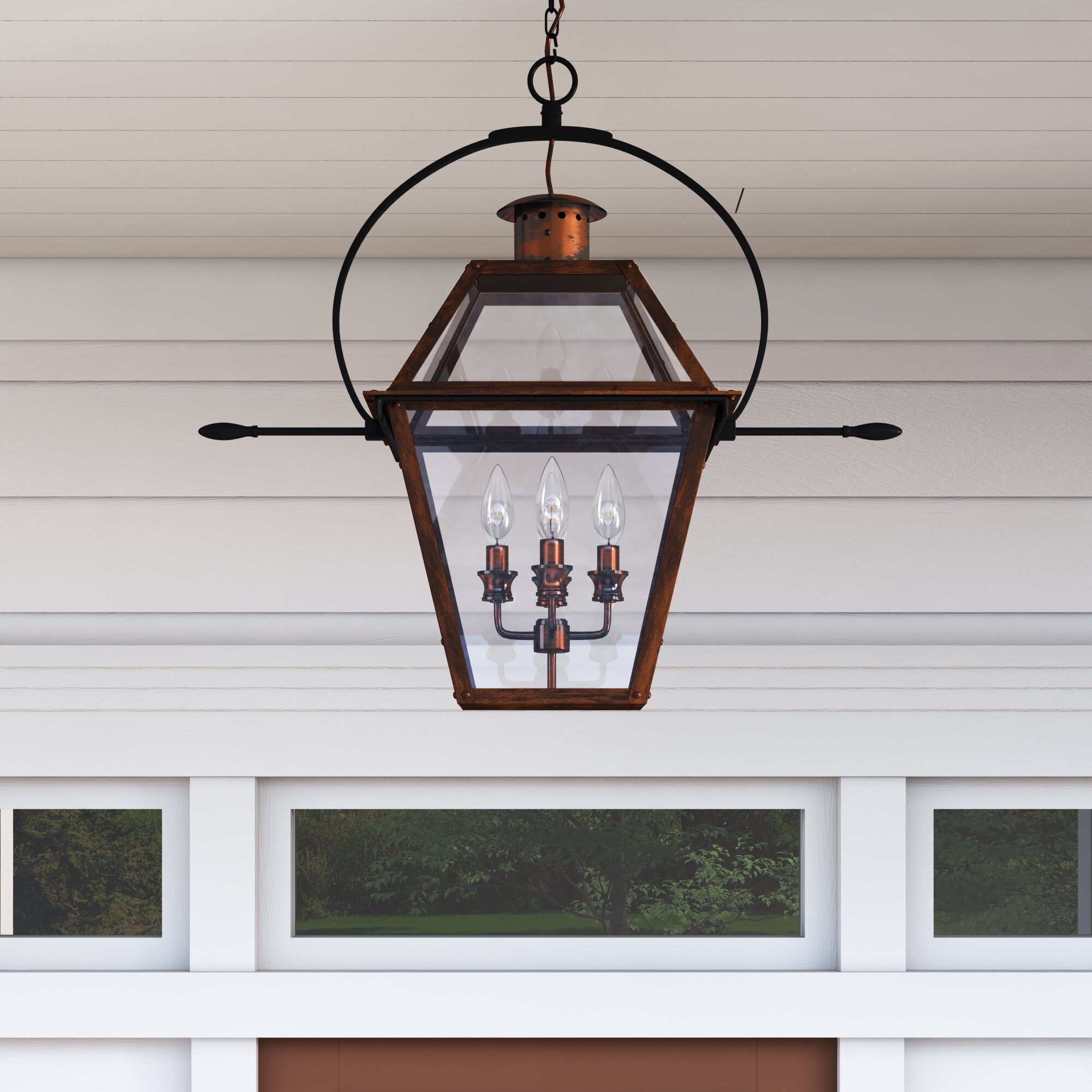 1PACK Outdoor Exterior Pendant Hanging Lantern Light with Hammered Glass 