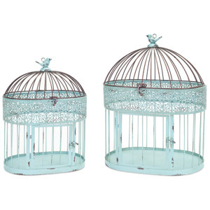 2 Piece Ornate Decorative Bird Cage Set