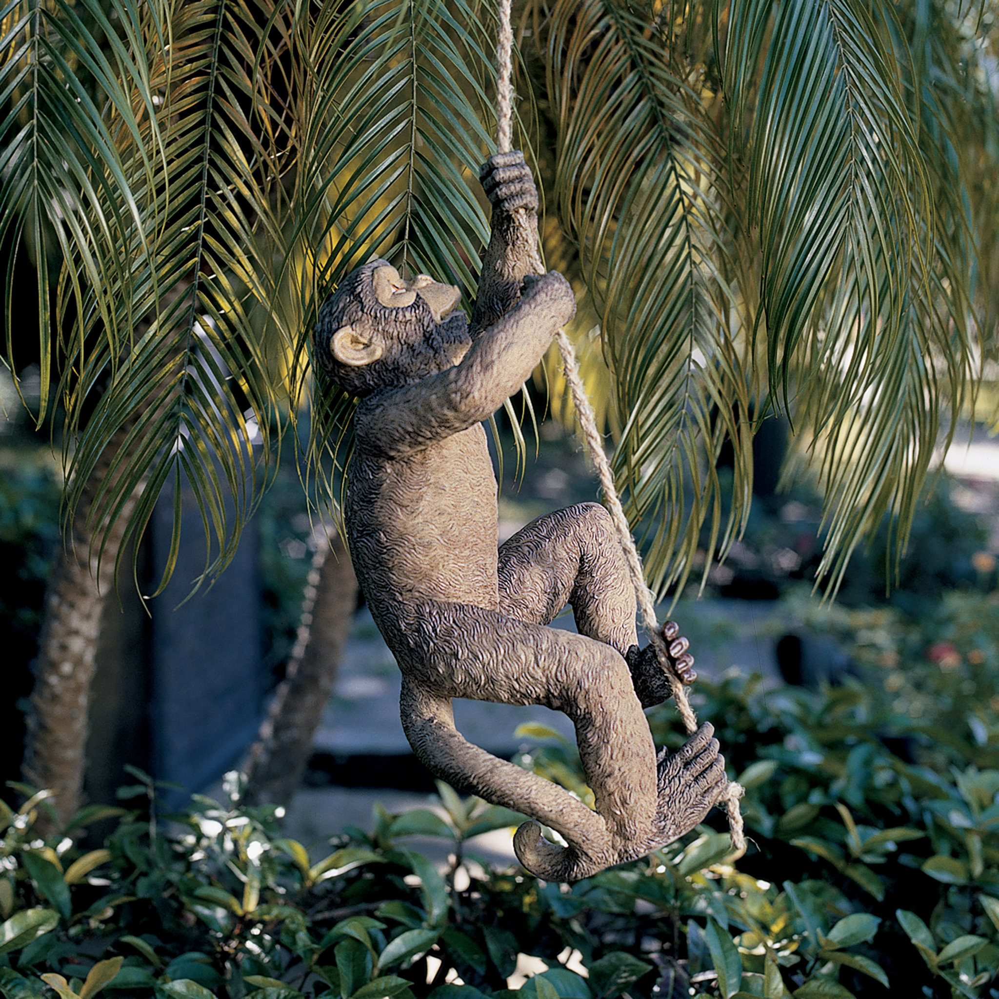 Climbing Rope Hanging Baby Chimpanzee Monkey Wildlife Yard and Garden Statue