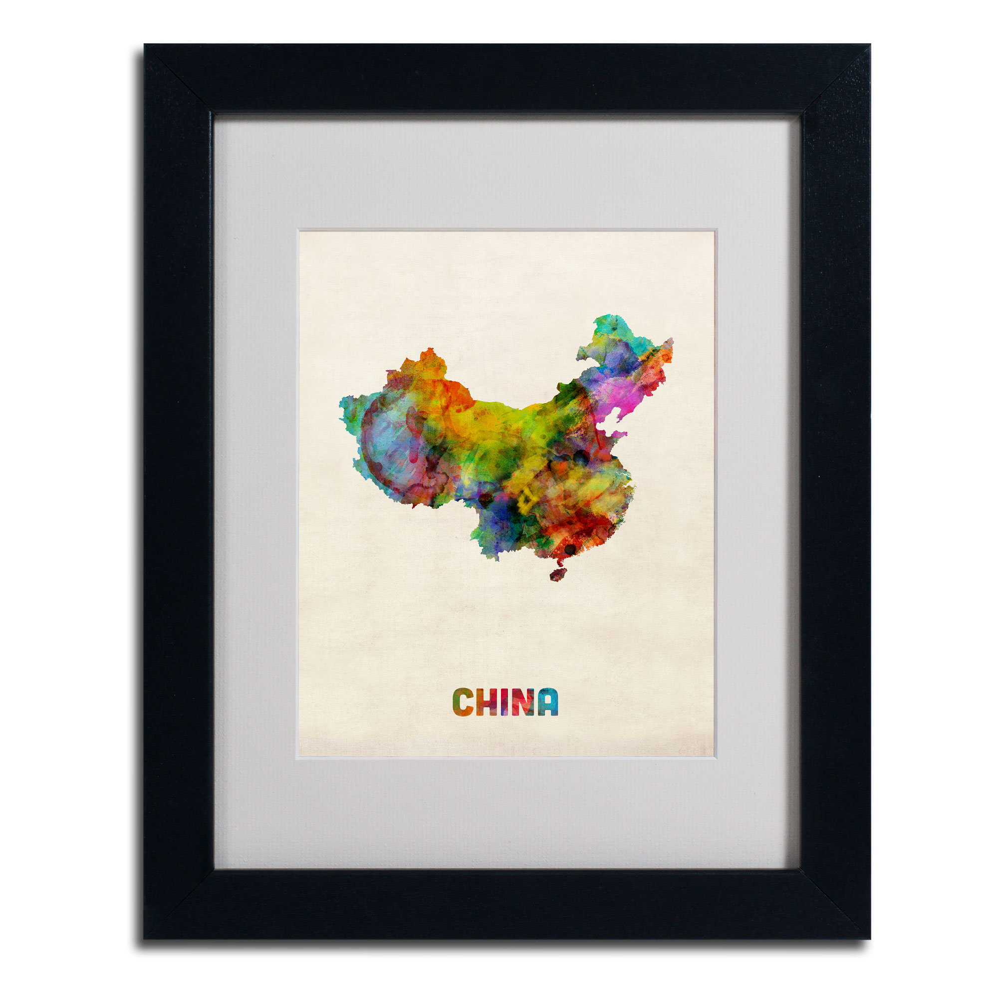 Trademark Art China Watercolor Map By Michael Tompsett Matted Framed Graphic Art Wayfair