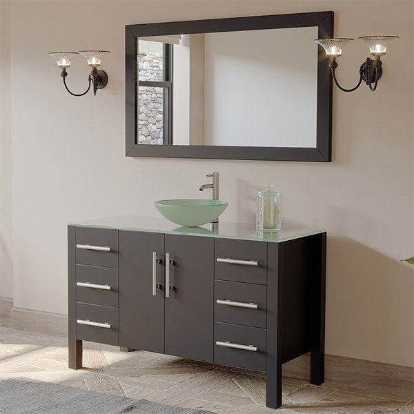 Brayden Studio Meserve Solid Wood Glass Vessel 47 Single Bathroom Vanity Set With Mirror Wayfair