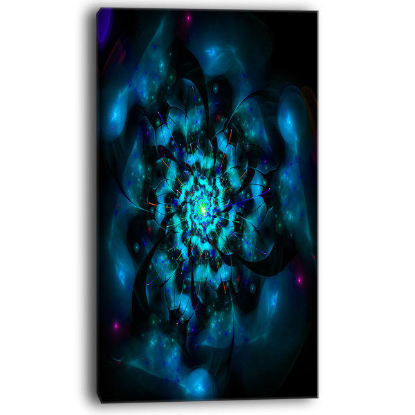 Designart Perfect Fractal Flower Graphic Art On Wrapped Canvas In Black And Blue Wayfair