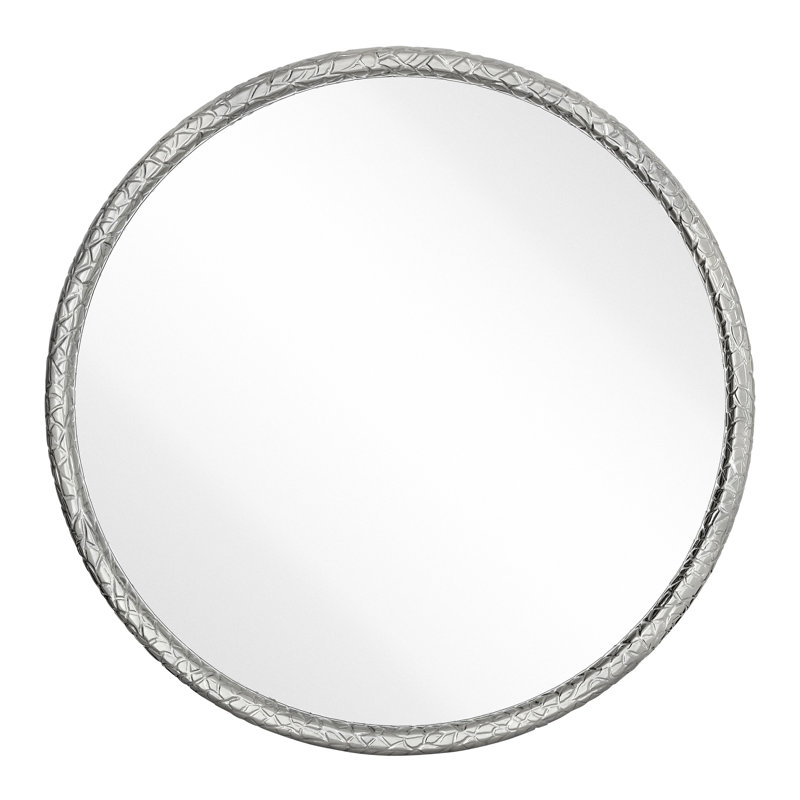 Majestic Mirror Elegant Circular Chrome Textured Framed Glass Wall