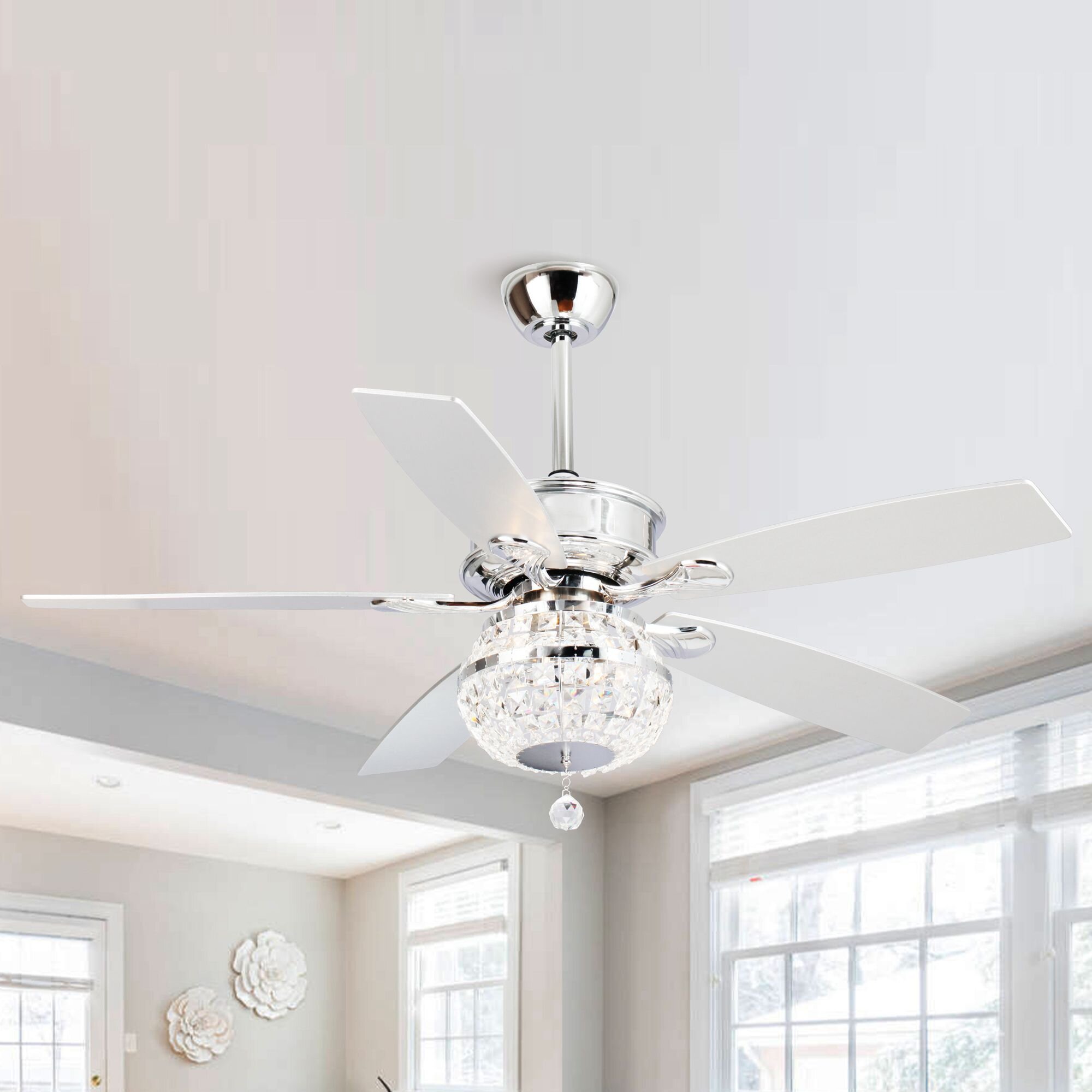 House Of Hampton 52 Inch Chrome 5 Blade Crystal Chandelier Ceiling Fan With Remote Control Wayfair