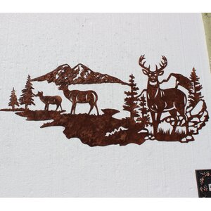 Buck with Does, Deer Mountain Scene Country Rustic Metal Wall Du00e9cor