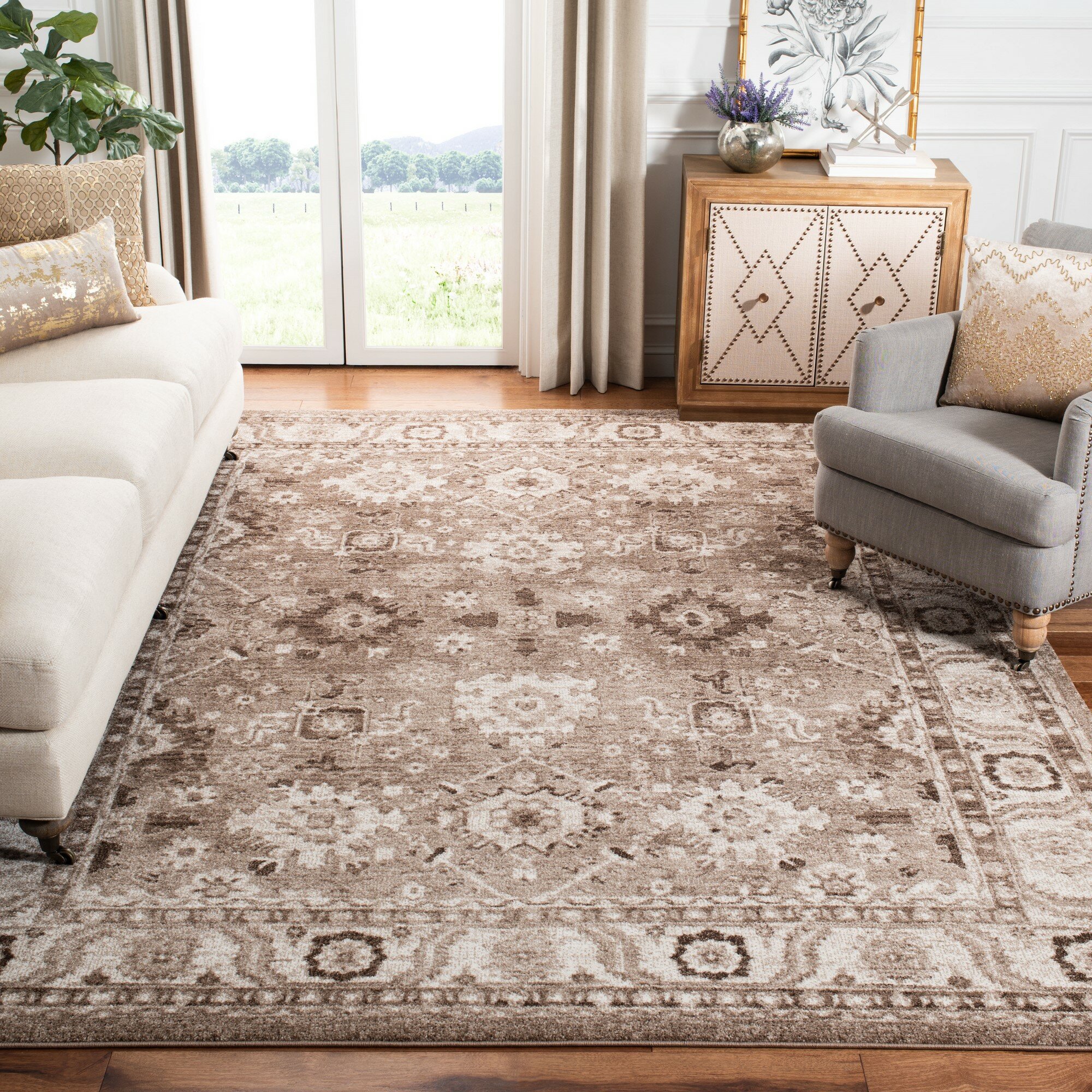 Romantic Flowers 5' x 7' Area Rug Non-Shedding Stain Resistant Living Room Bedroom Accent Rug 