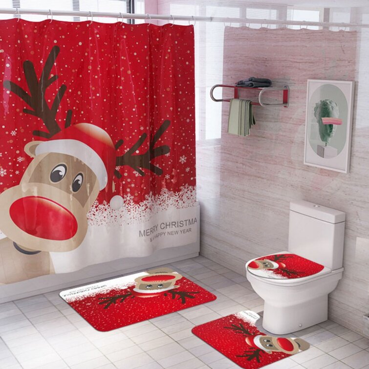 3PCS Christmas Santa Soft Bathroom Set Bath Mat Contour Rug Toilet  Lid Cover US 