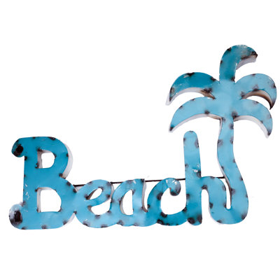 Small BEACH-Palm Tree Recycled Metal Sign Wall Decor