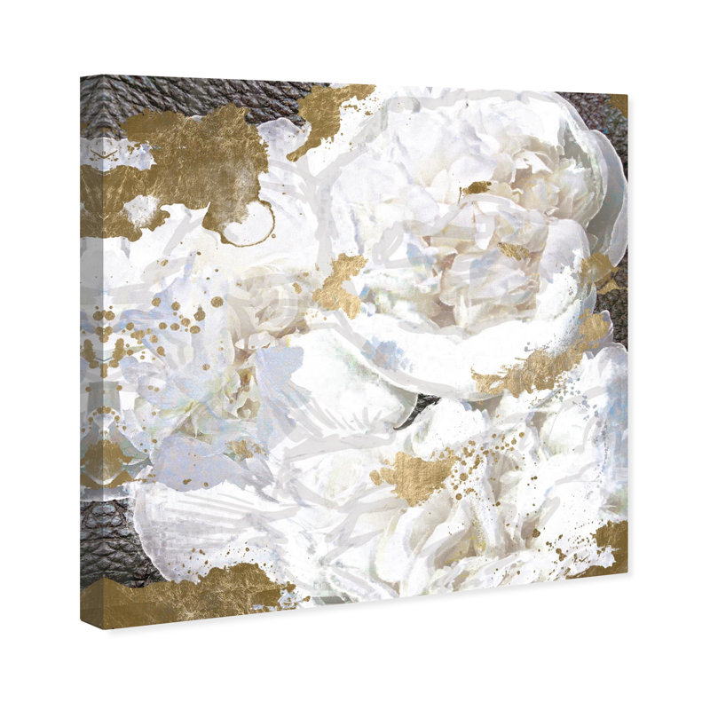 House Of Hampton White Peony And Gold Painting Print On Canvas