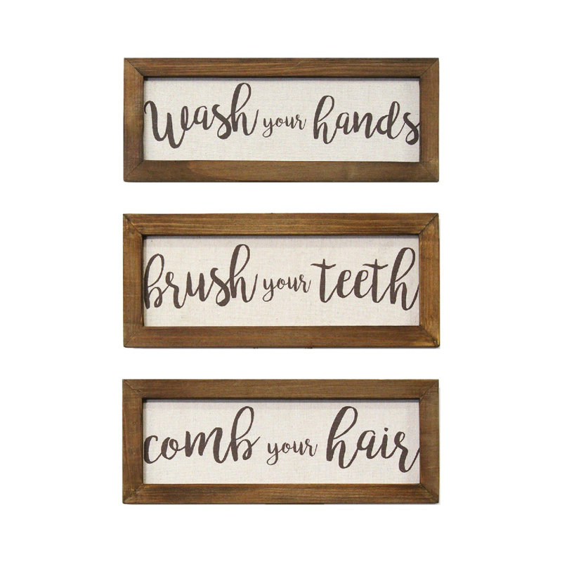 Gracie Oaks Linen Bathroom Rules 3 Piece Picture Frame Textual Art Print Set On Wood Wayfair