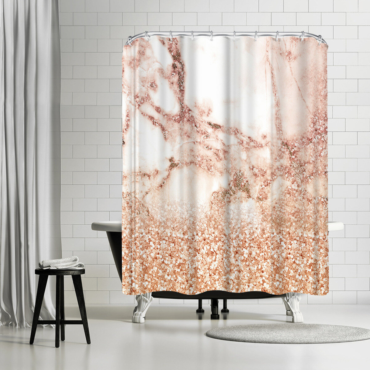 East Urban Home Grab My Art Luxury Rose Gold Glitter And Marble Texture Single Shower Curtain Wayfair