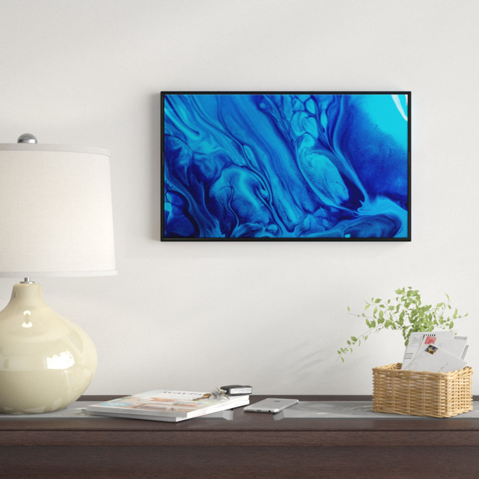 East Urban Home Dark Blue Abstract Acrylic Paint Mix Framed