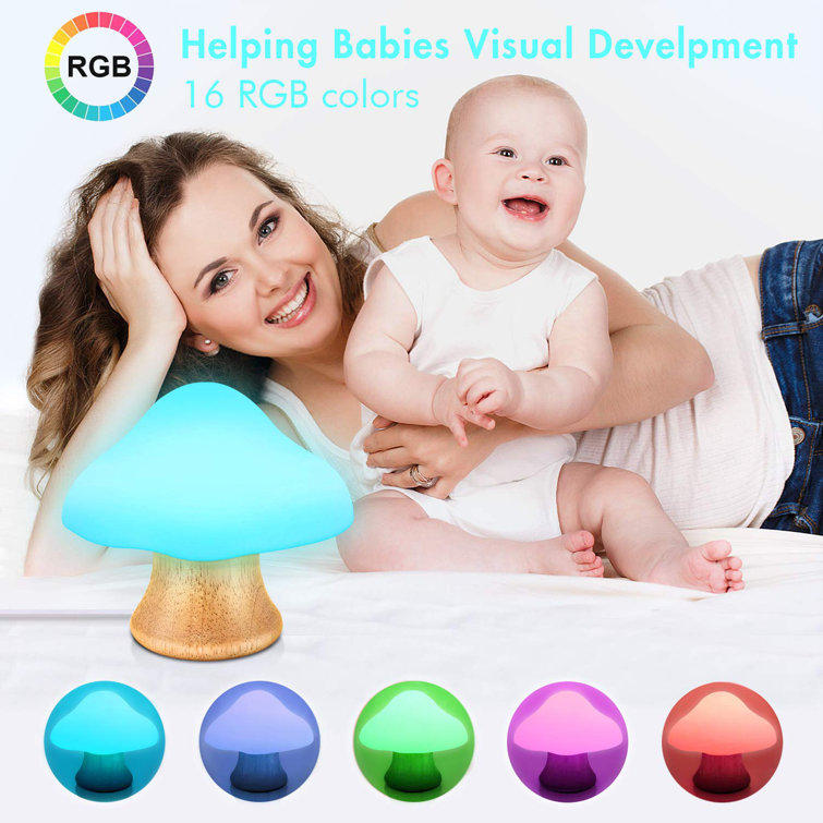 Immortal Goods Veilleuse Pour Enfants Lampe De Champignon En Bois En Silicone Del Lampe De Chevet Pour Bebe Allaitement Chambre D Enfants 16 Couleurs Changeantes 4 Luminosite 4 Modes De