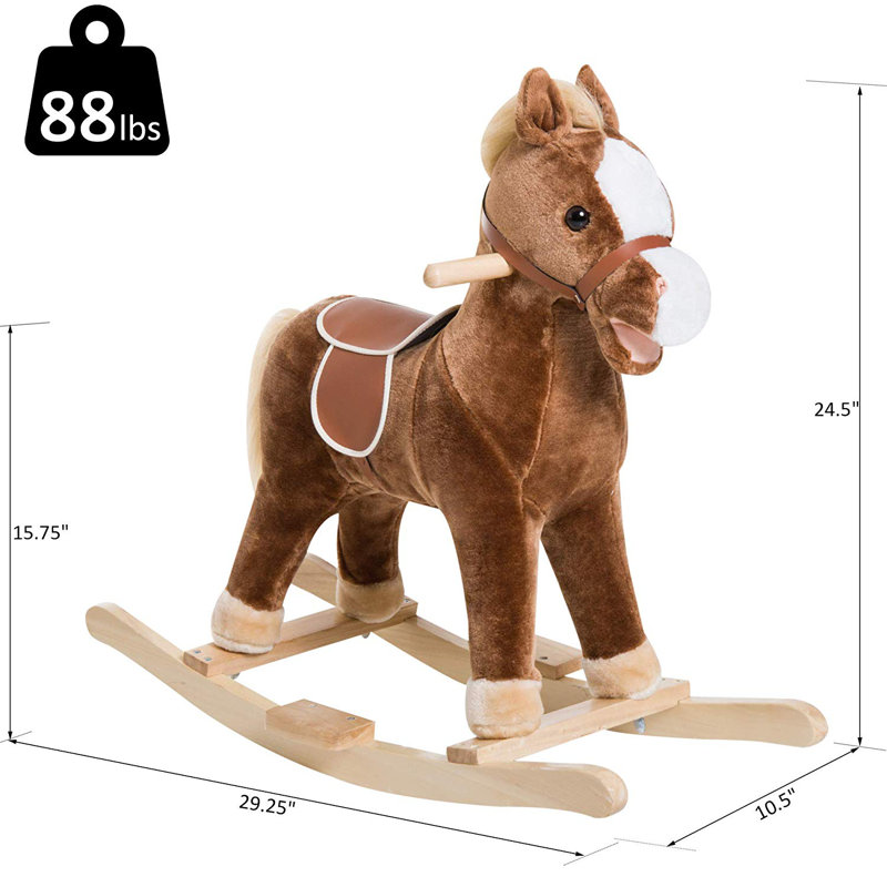 qaba kids plush wheeled ride on walking horse