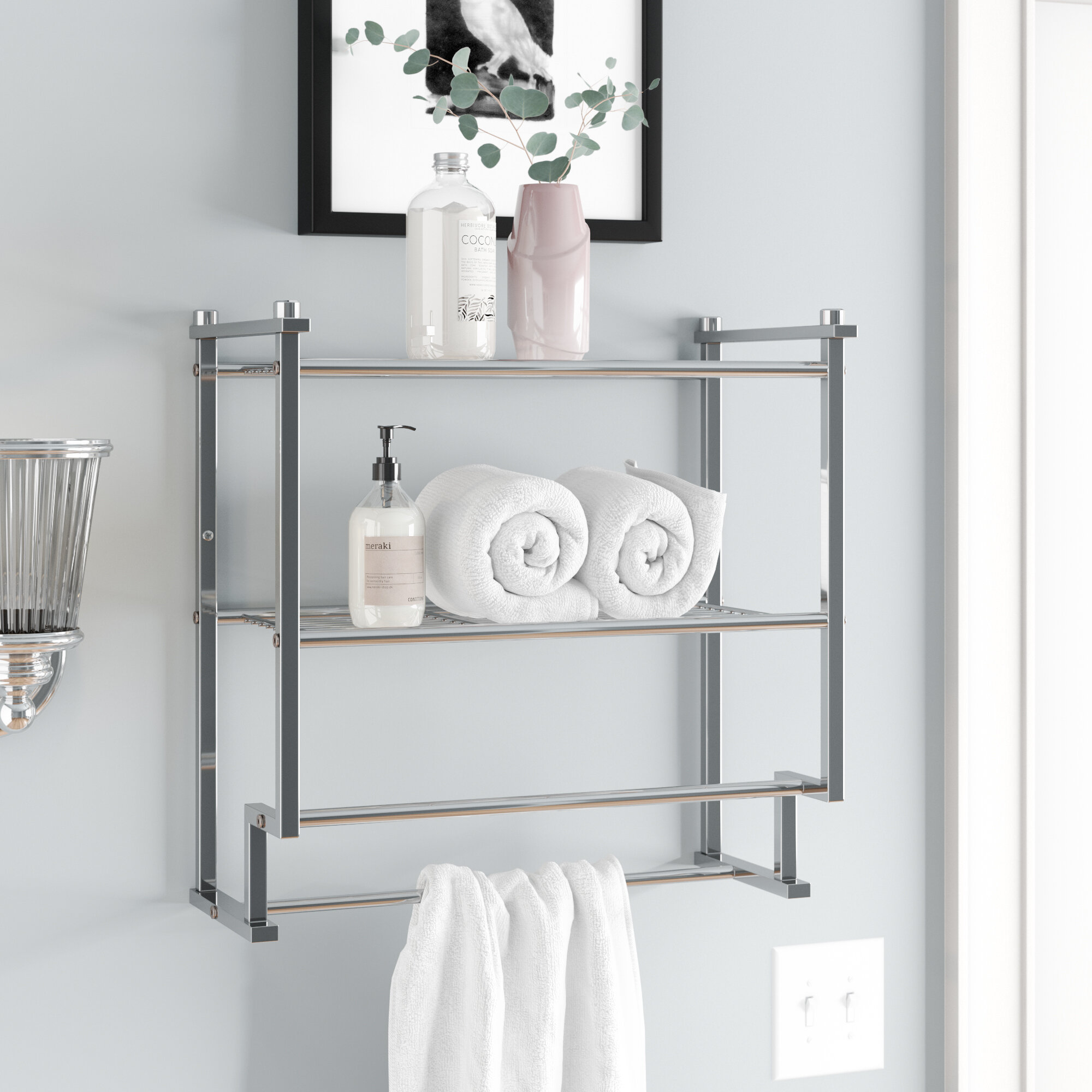 Metal Towel Hanging Rail White mDesign Wall Mounted Towel Storage Rack Towel Hanger for the Bathroom 