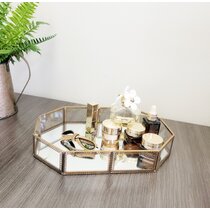 Round Ornate Gold Rim Mirrored tray wedding table decorative mirror tray 29CM 