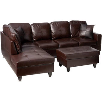 Ebern Designs Alans 103 5 Wide Faux Leather Sofa Chaise With Ottoman Wayfair