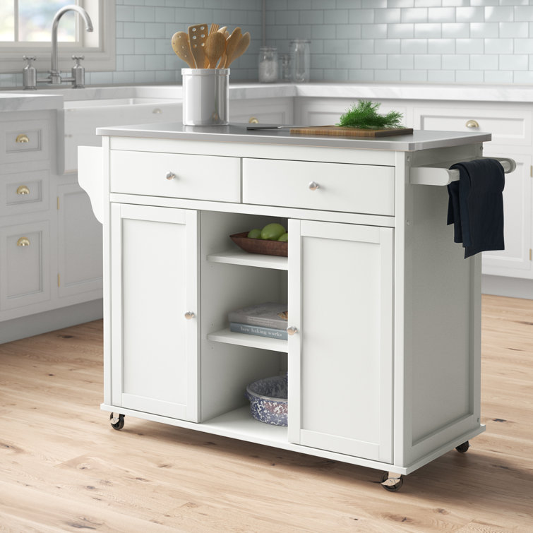 Three Posts Alyvia Kitchen Cart With Stainless Steel Top Reviews Wayfair