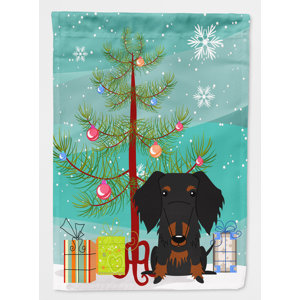 Merry Christmas Tree Wire Haired Dachshund 2-Sided Garden Flag