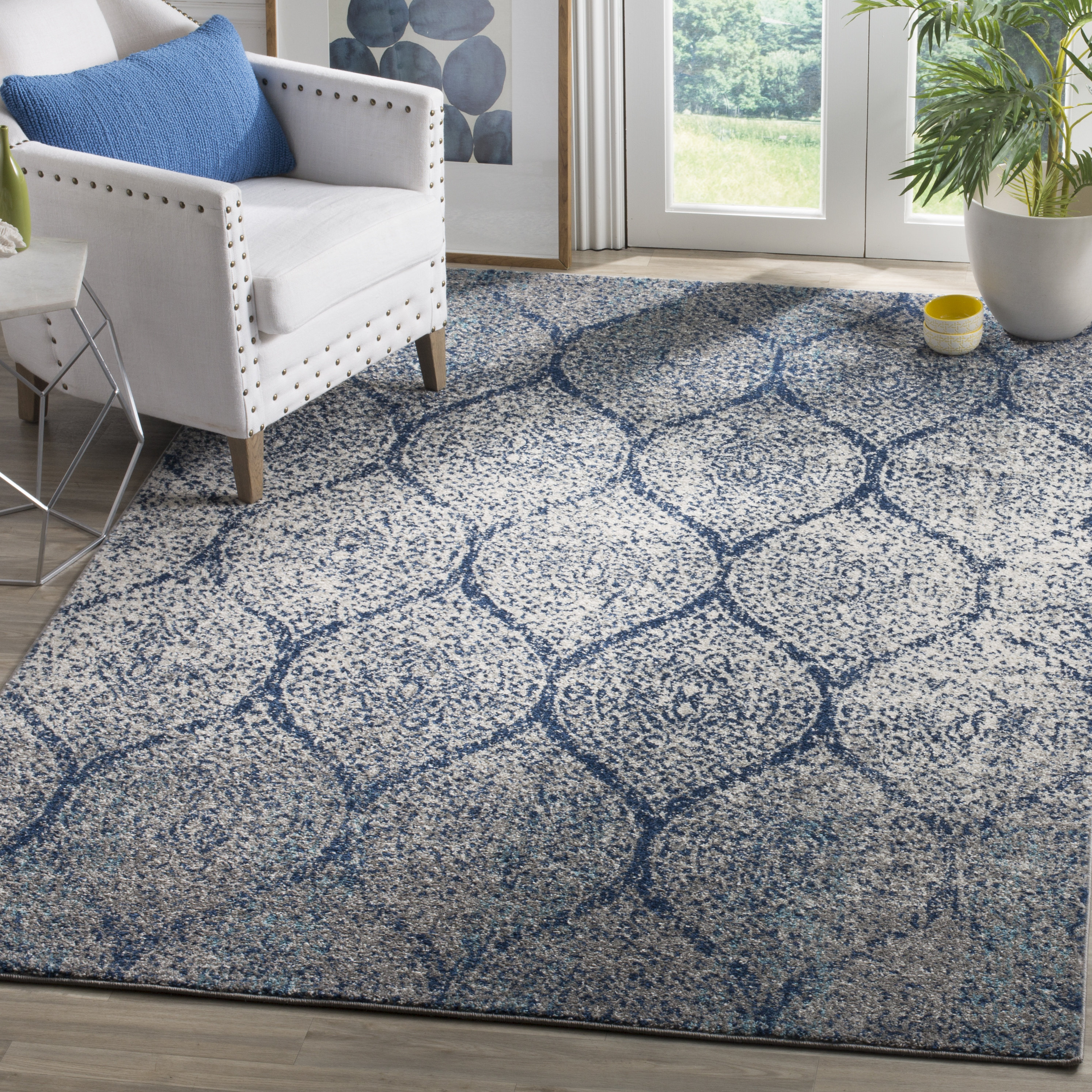 Katie Navy Blue Silver Area Rug