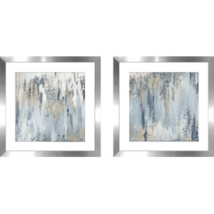 'Blue Illusion Square I' 2 Piece Framed Acrylic Painting Print Set