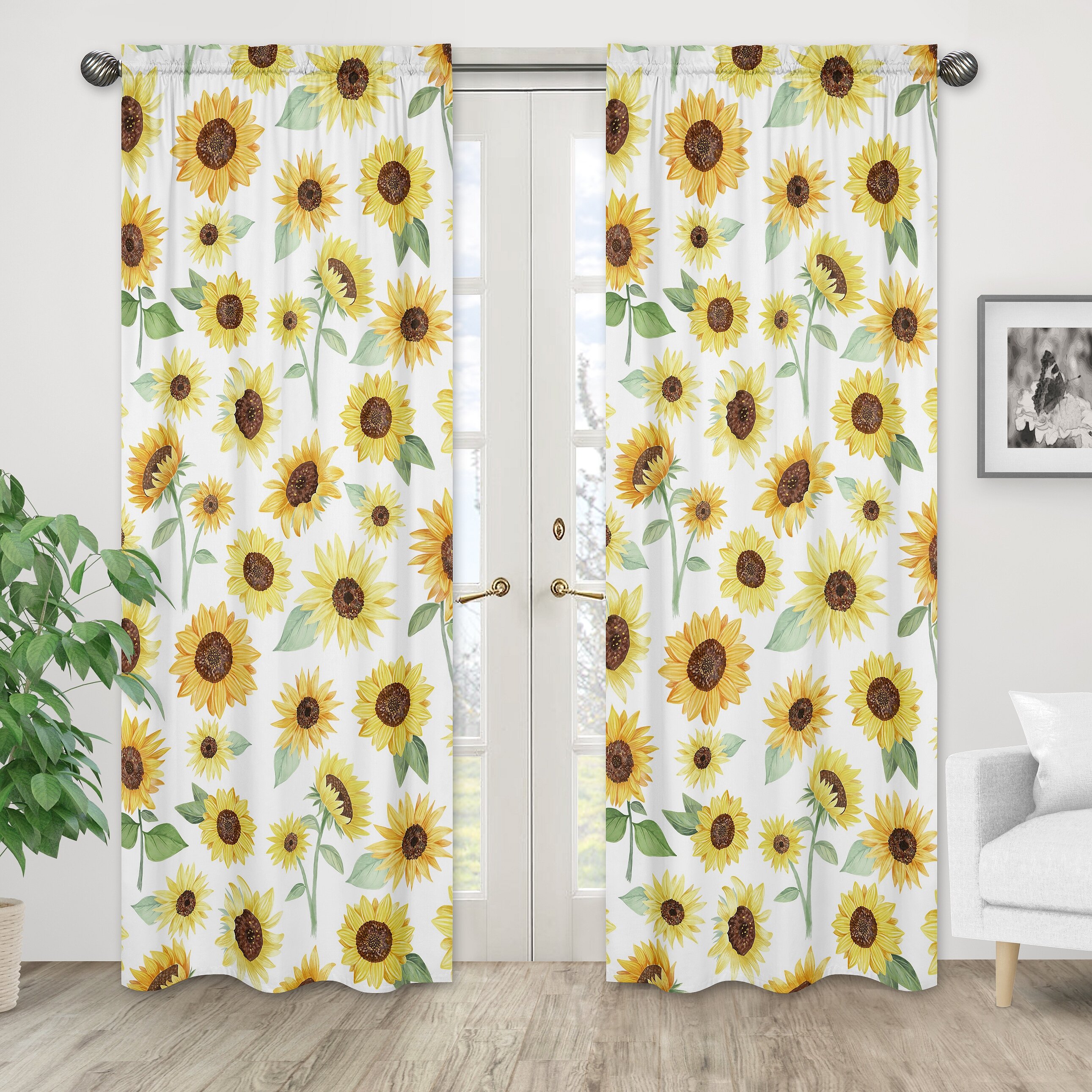 Sheer Voile Window Curtain Sun Flower Pattern Drape Panel Home Decor Door Screen 