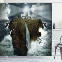 Black&White lighthouse Shower Curtain Waterproof Polyester-Fabric & Bath Mat set 