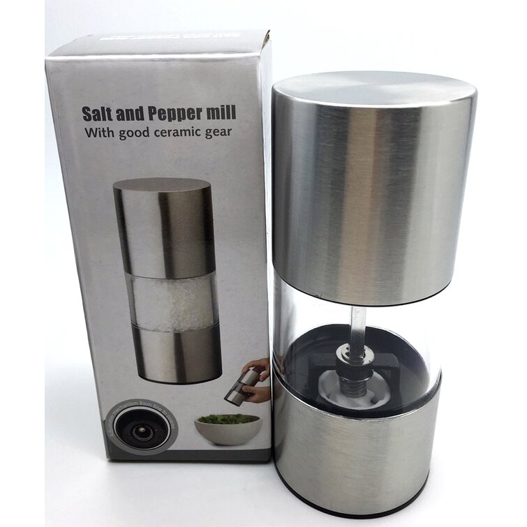 Dried Herbs Zwini 2 Pcs Salt and Pepper Mill Grinder Set Adjustable Grinder Ceramic Mechanism 304 Brushed Stainless Steel Acrylic Body Salt and Pepper Shakers for Salt Spices Pepper