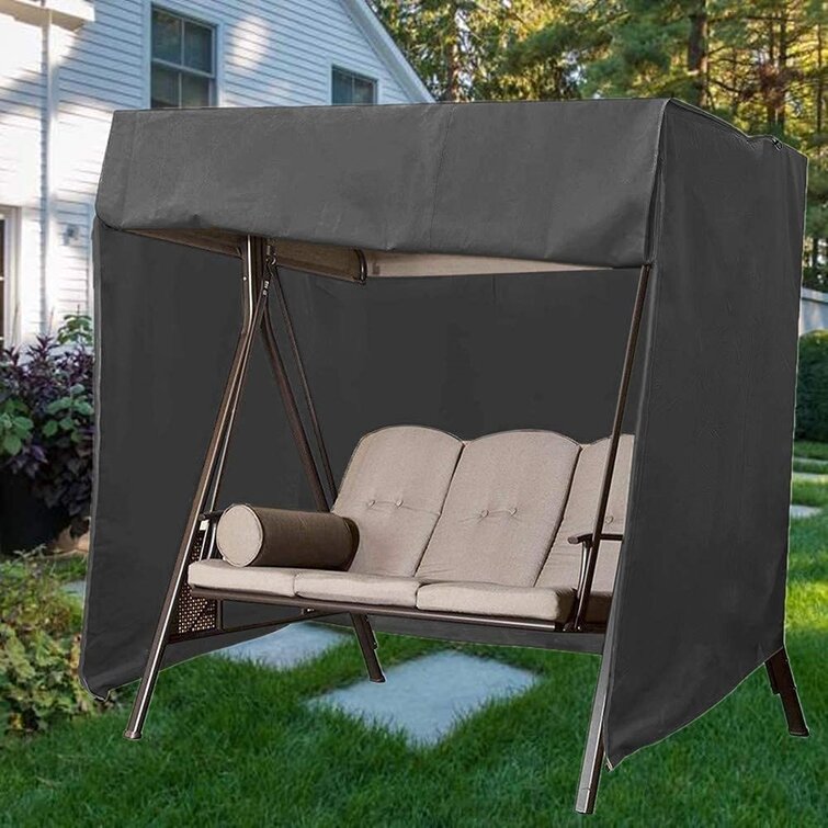 3 Seater Garden Swing Cover Waterproof Outdoor Swing Chair Cover Oxford Fabric Large Patio Hammock Protective Cover with Zipper 220x125x170cm Black 