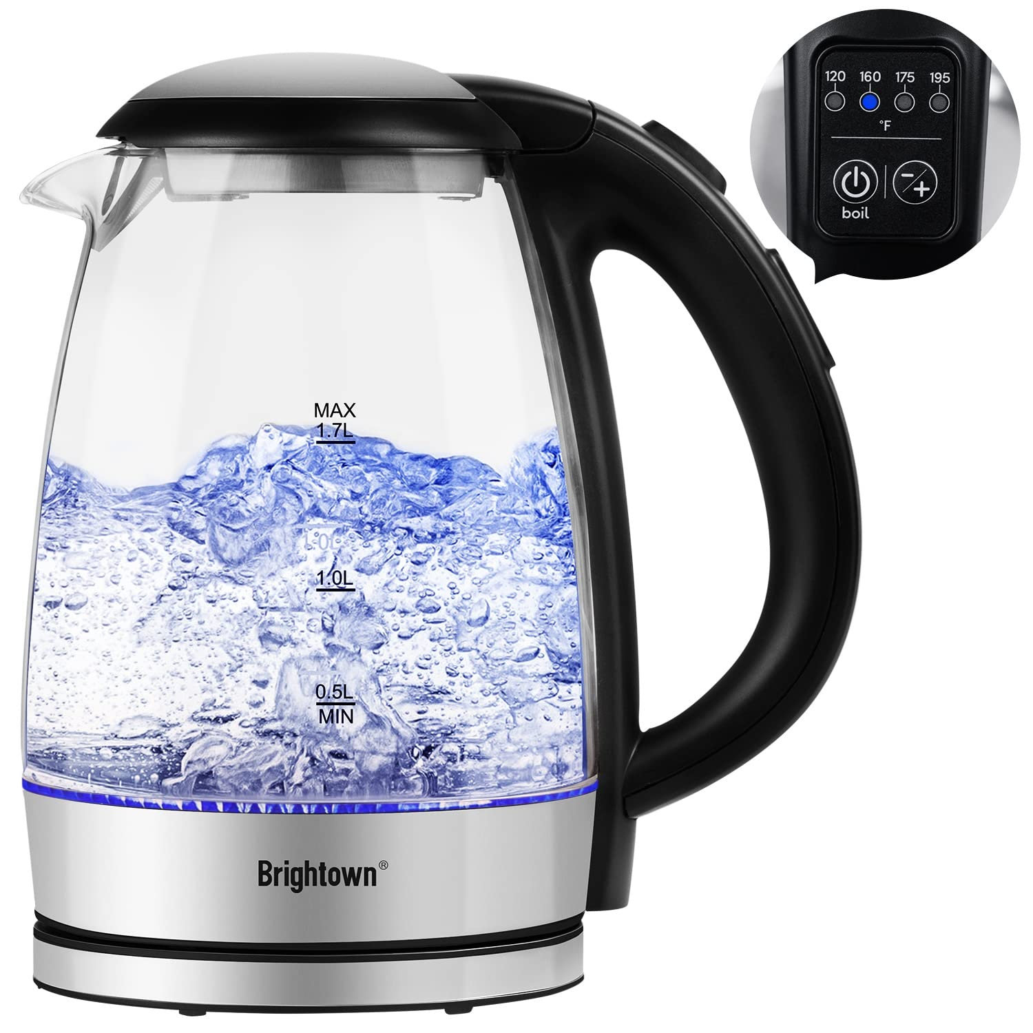 Electric Kettle Temperature Control Glass Hot Water Boiler with 4 Colors LED Indicator Tea Heater Fast Heating with Keep Warm