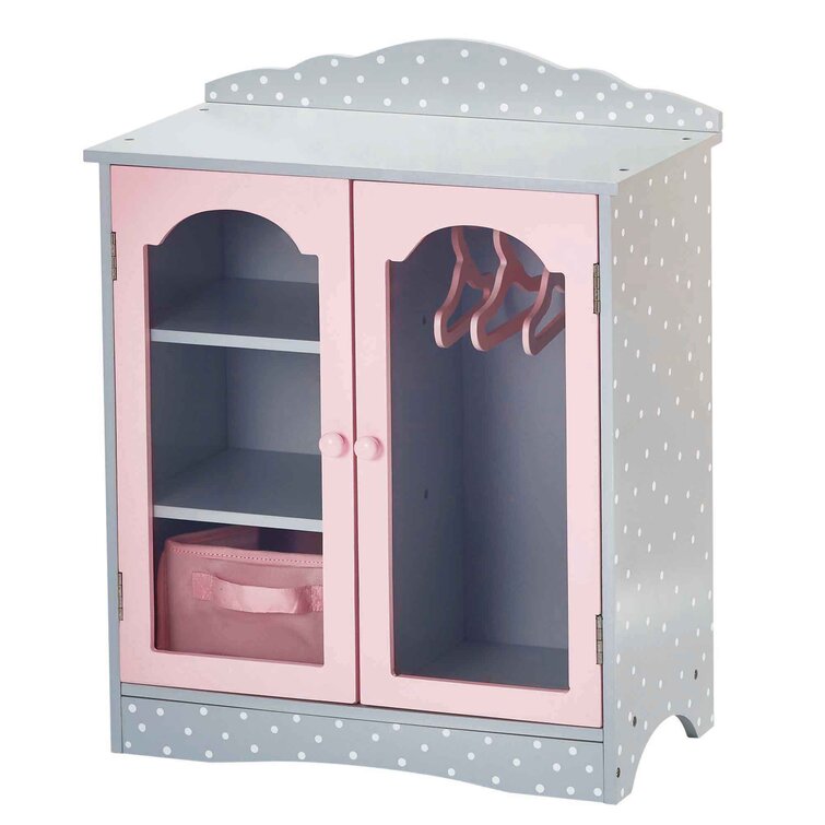 | Wooden 18 inch Doll Furniture by Olivias Little World Princess Fancy Wooden Closet with 3 Hangers and 1 Cubby Olivias Little World White / Pink