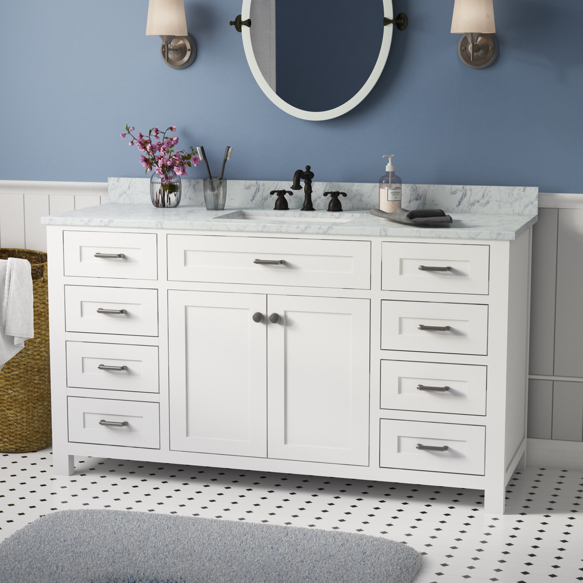 60 Inch Single Sink Bathroom Vanity In Country Oak