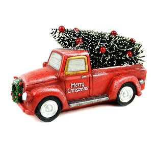 Red Wooden Vintage Pickup Truck with Christmas Tree Stand Alone 