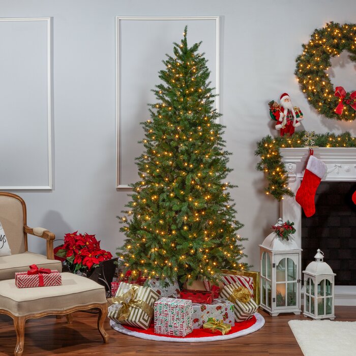 Cut Manitoba Green Pine Artificial Christmas Tree With Clear White Lights