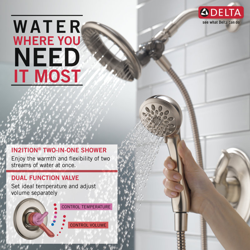 Delta Linden Dual Function Complete Shower System With In2ition Linden Dual Function Complete Shower System With In2ition Head Hand And Integrated Volume