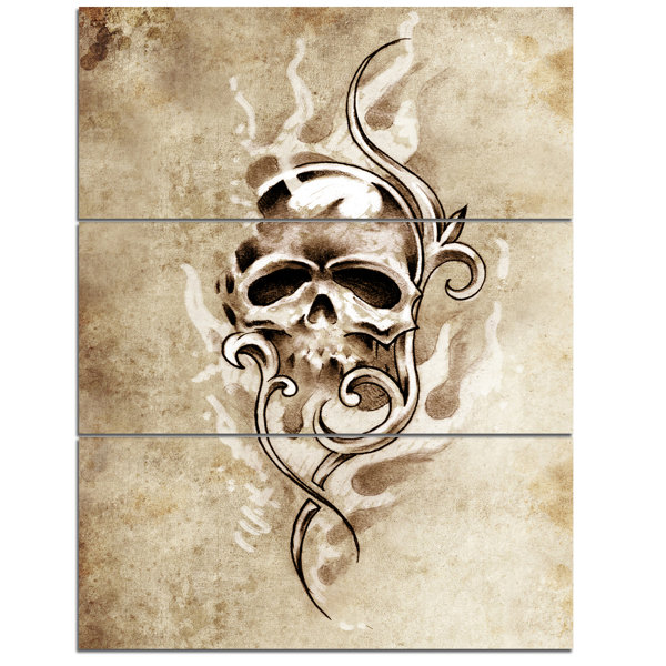 Designart Vintage Style Skull Devil Tattoo 3 Piece Wall Art On Wrapped Canvas Set Wayfair