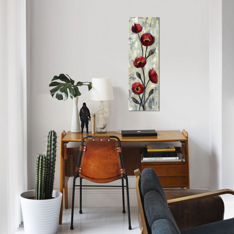 East Urban Home Simple Red Floral Ii Painting Print On Canvas
